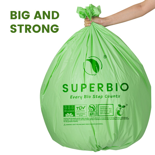 SUPERBIO 64 Gallon Compostbale Trash Bags 242.3L  60 Count 1.57 Mil Compostable Liners  BPI and OK Compost Home Certified