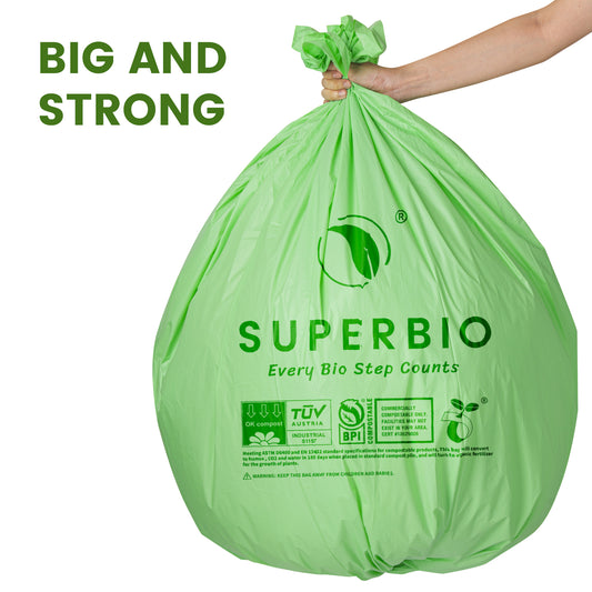 SUPERBIO 64 Gallon Compostable Yard Waste Bags,Lawn & Leaf Bags242.3L (60 Count Bulk), Heavy Duty 1.57 Mils, BPI and OK compost INDUSTRIAL