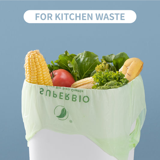 SUPERBIO 2.6 Gallon Compostable Bags, 100 Count, 2 Pack,9.84L, Handle Tie Food Waste Bags, BPI and OK compost INDUSTRIAL Certified