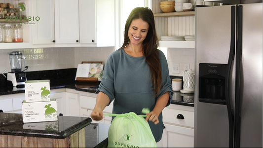 SUPERBIO 13 Gallon Compostable Kitchen Waste Bags with Handles, Food Scrap Bags Certified by BPI, OK compost INDUSTRIAL, 30 Count, 49.2L