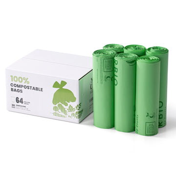 SUPERBIO 64 Gallon Compostbale Trash Bags 242.3L (60 Count Bulk) 1.57 Mil Compostable Liners  BPI and OK Compost Home Certified