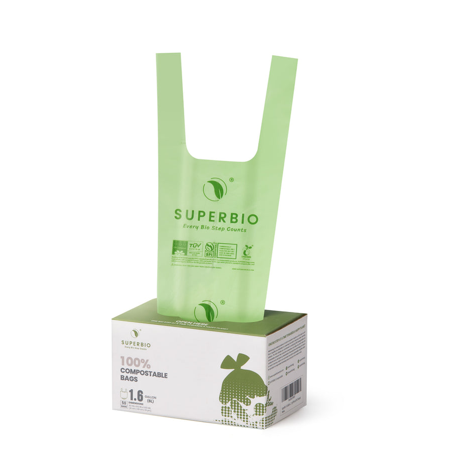 1.6 Gallon Compostable Food Scrap Bags, 50 Count, Handle tie Bags