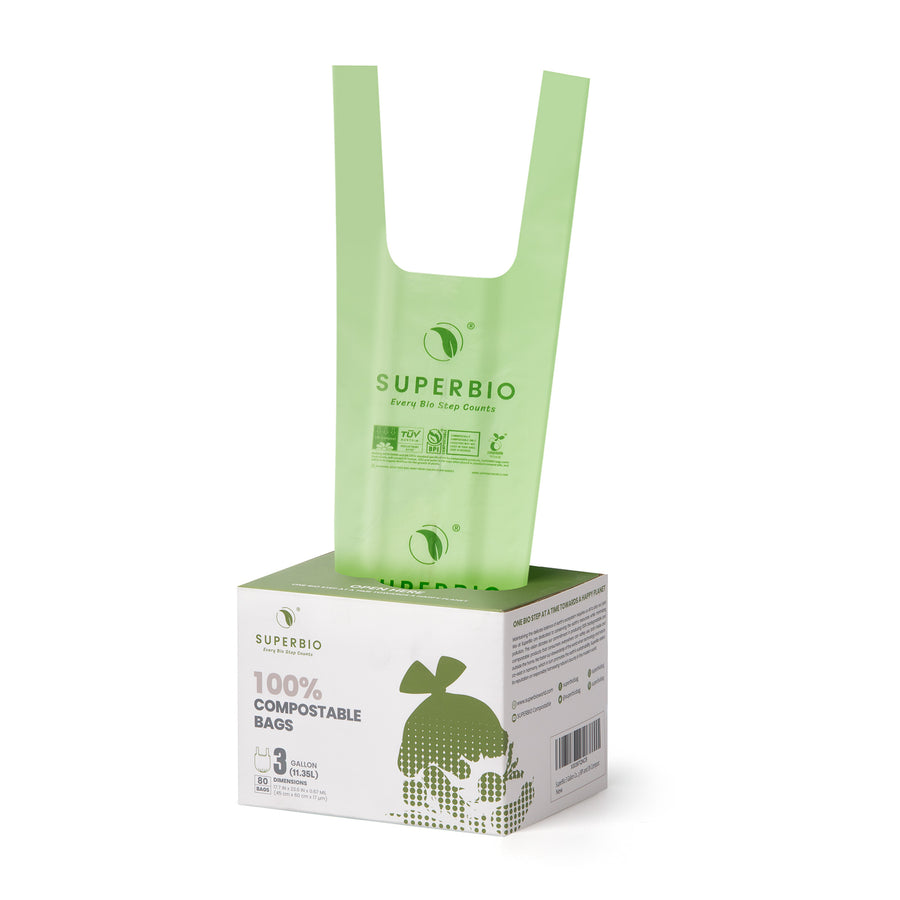 3 Gallon Compostable Food Scrap Bags, 80 Count, Handle tie Bags