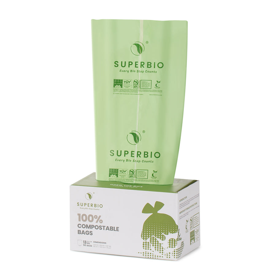 13 Gallon Compostable Tall Kitchen Trash Bags, 50 counts, Flat Top