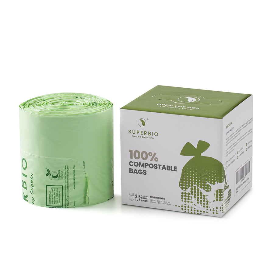 2.6 Gallon Compostable Food Scrap Bags, 100 Count, Handle tie Bags