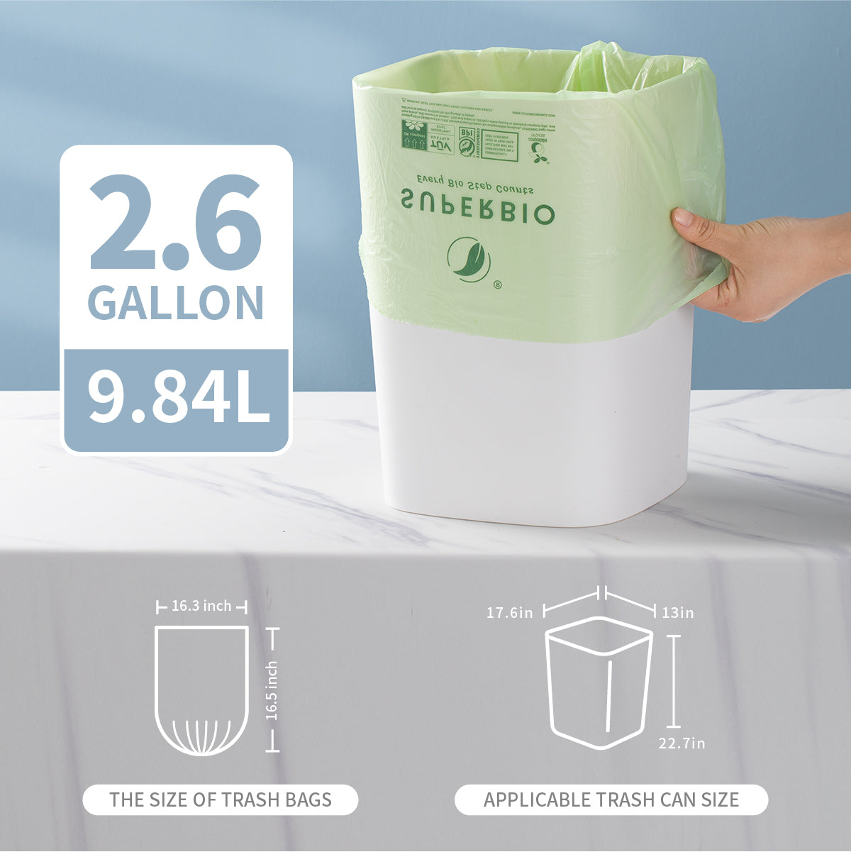 2.6 Gallon 165 Counts Strong Trash Bags Garbage Bags by Teivio