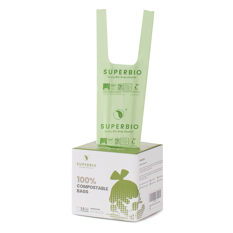 2.6 Gallon Compostable Food Scrap Bags, 100 Count, Handle tie Bags